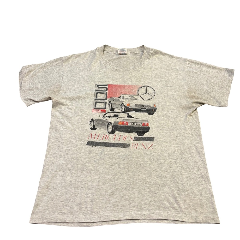 Vintage Mercedes Benz 500 SL T-Shirt Mens XL Heather Grey Single Stitch 90s Car
